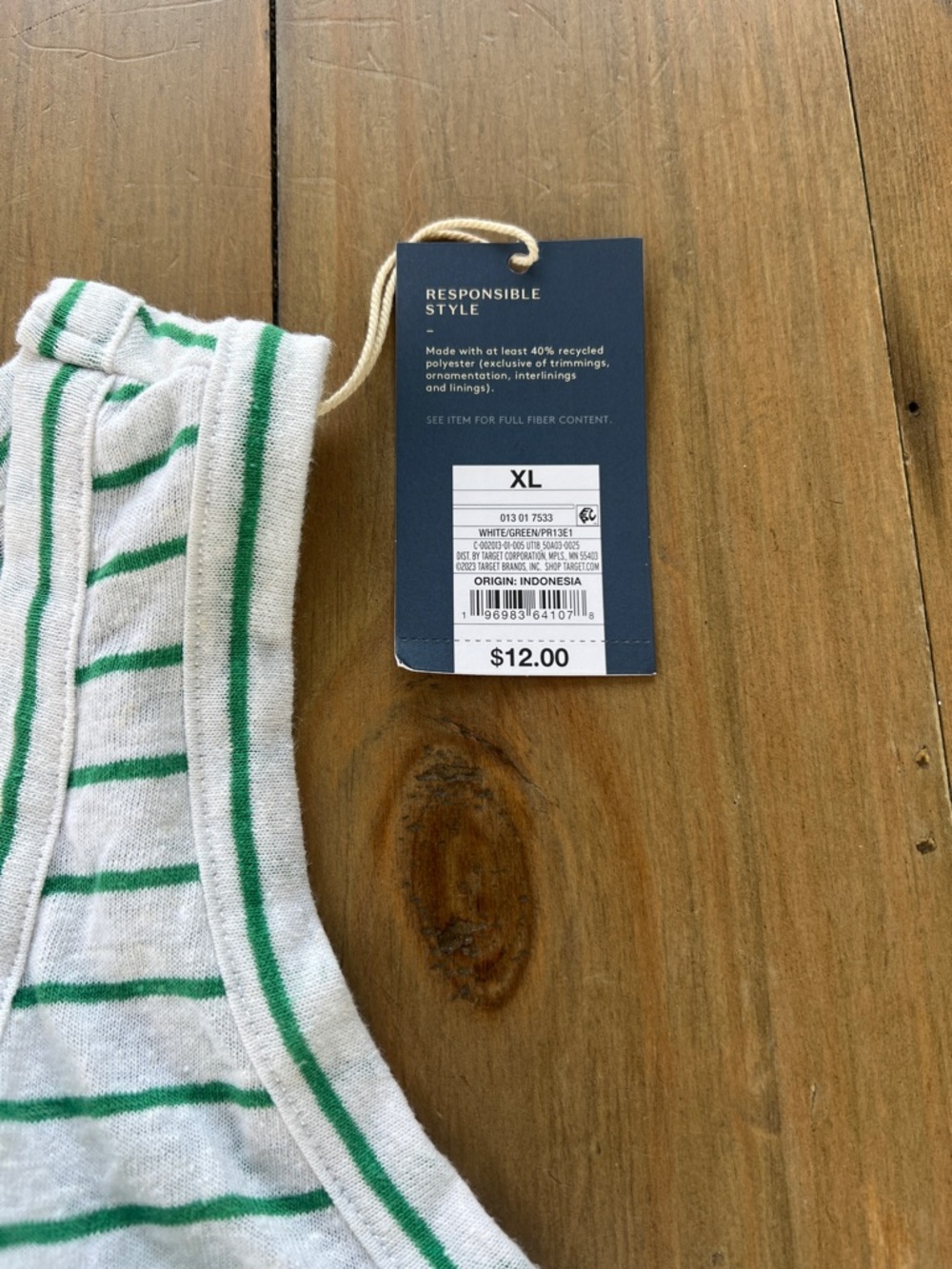 Striped V-Neck Tank Top - White & Green - Picture 4 of 7